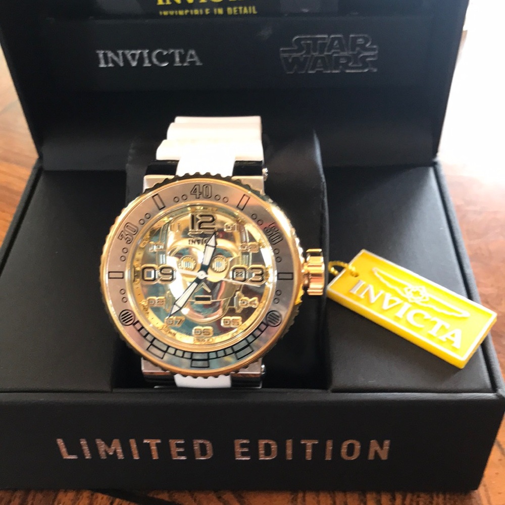 Invicta Star Wars C3PO Gold Face White Band NWT